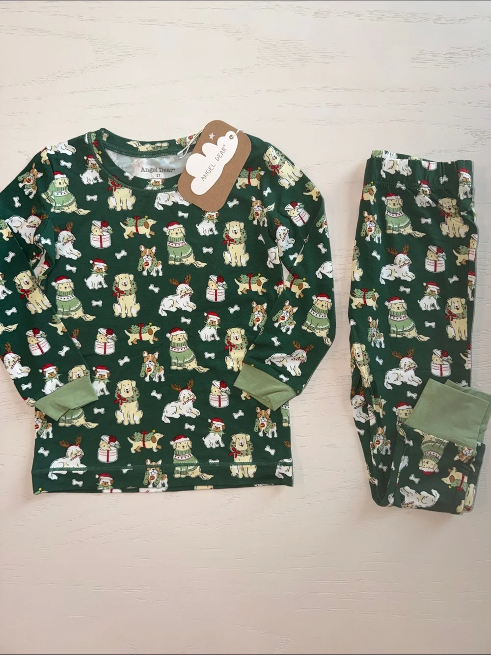Angel Dear Christmas Holiday Dogs Puppy Pajama Set 2T 3-4 5-6 7-8